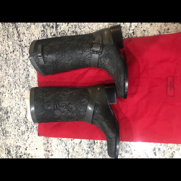 Valentino Lace Overlay charcoal boots - Picture 5 of 8